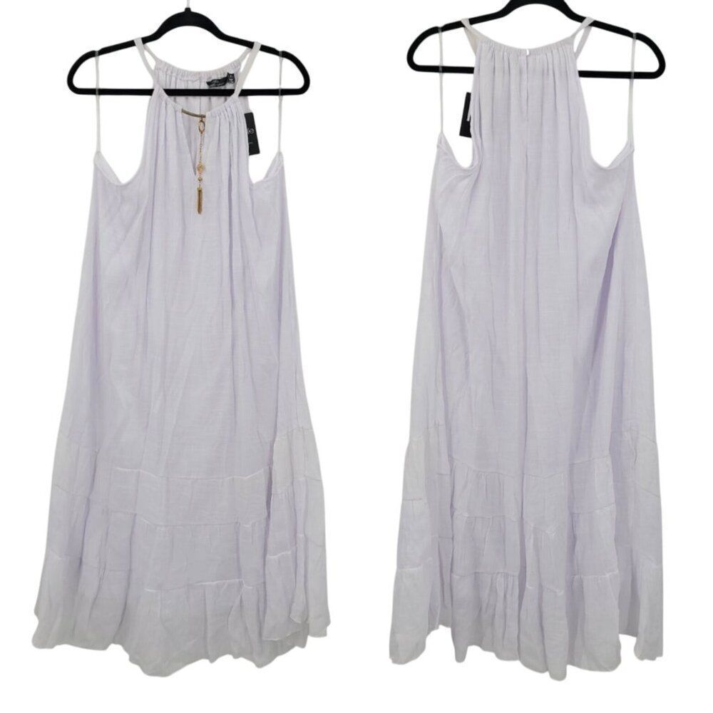 Womens White Gauze Halter‎ Maxi Dress Plus Sz 2X Lightweight Ruffled Summer Boho